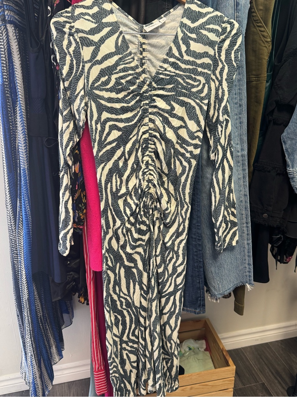 Saint Tropez Ghita Black & White Zebra Graphic Ruched Midi Maxi Dress